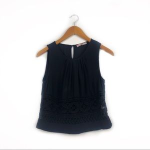 Katie K Black Cropped Tank Crochet Detail Medium